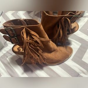 Qupid fringe peep toe bootie